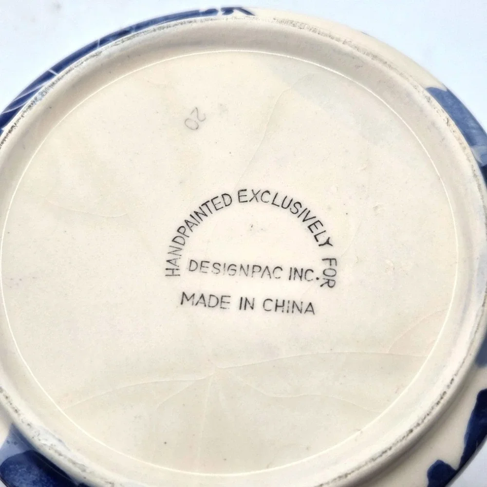 Ceramic Canister Blue White DESIGN‎ PAC Hand Painted Grapevine Cottage Core